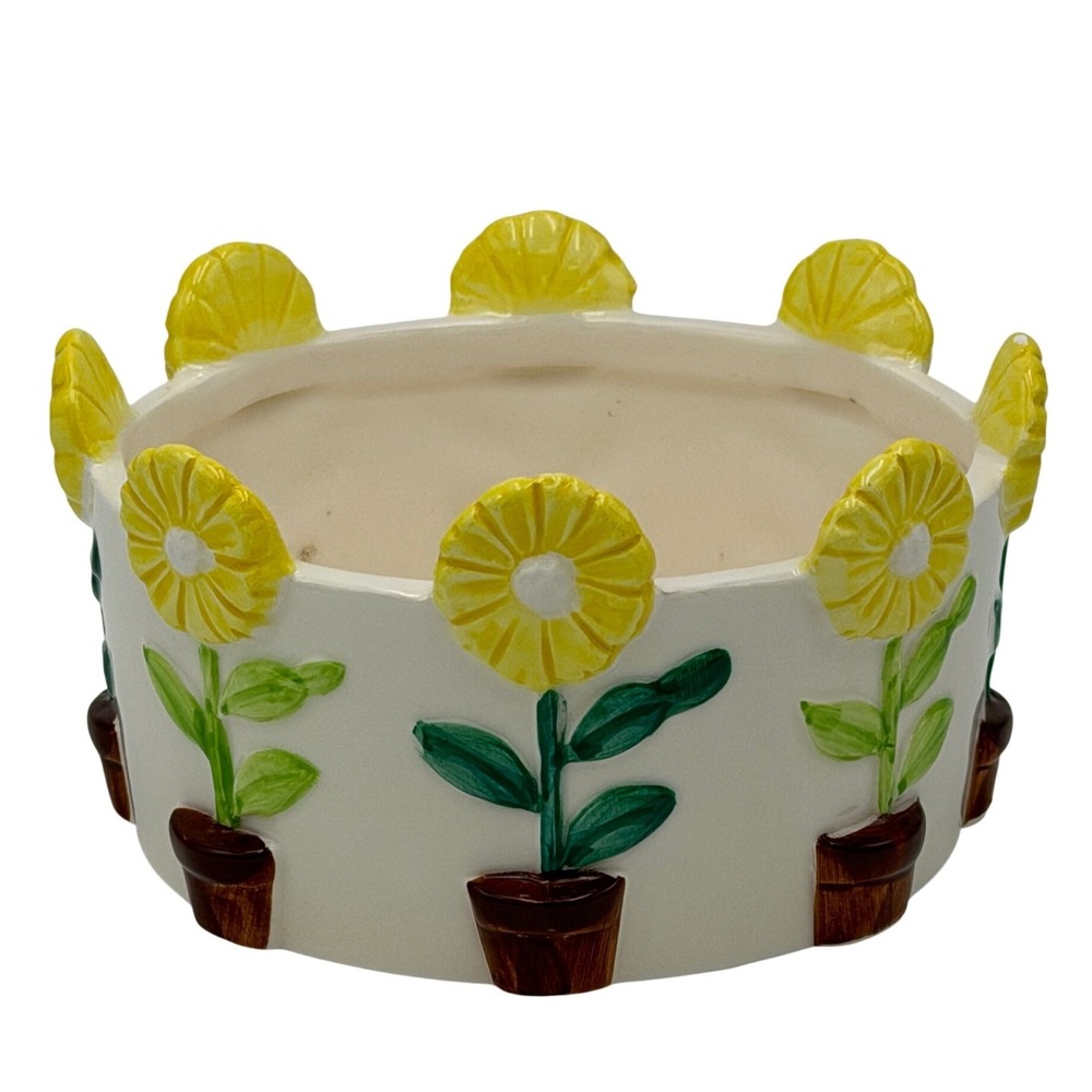 Vtg Ron Gordon Designs Japan Ceramic Flower Pot Planter Sunflowers Floral 5.5in